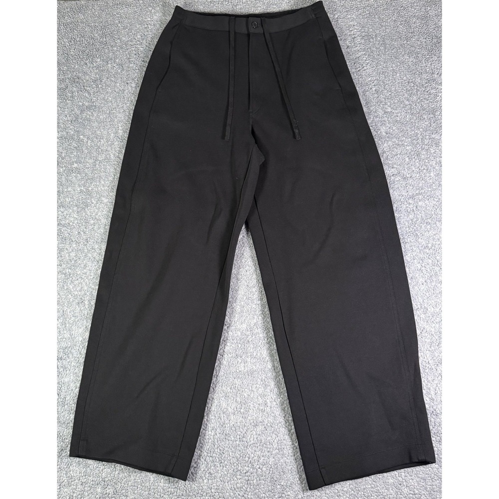 Uniqlo U Womens Large Black Wide Leg Curved Jersey Pants Cotton Blend Drawstring